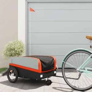 Sturdy Bike Trailer for Outdoor Adventures, Robust Iron Construction, Transporting Luggage and Groceries, Black and Orange