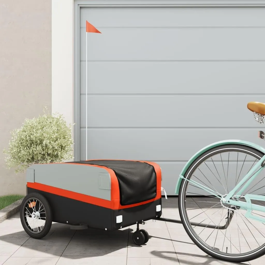 Sturdy Bike Trailer for Outdoor Adventures, Robust Iron Construction, Transporting Luggage and Groceries, Black and Orange