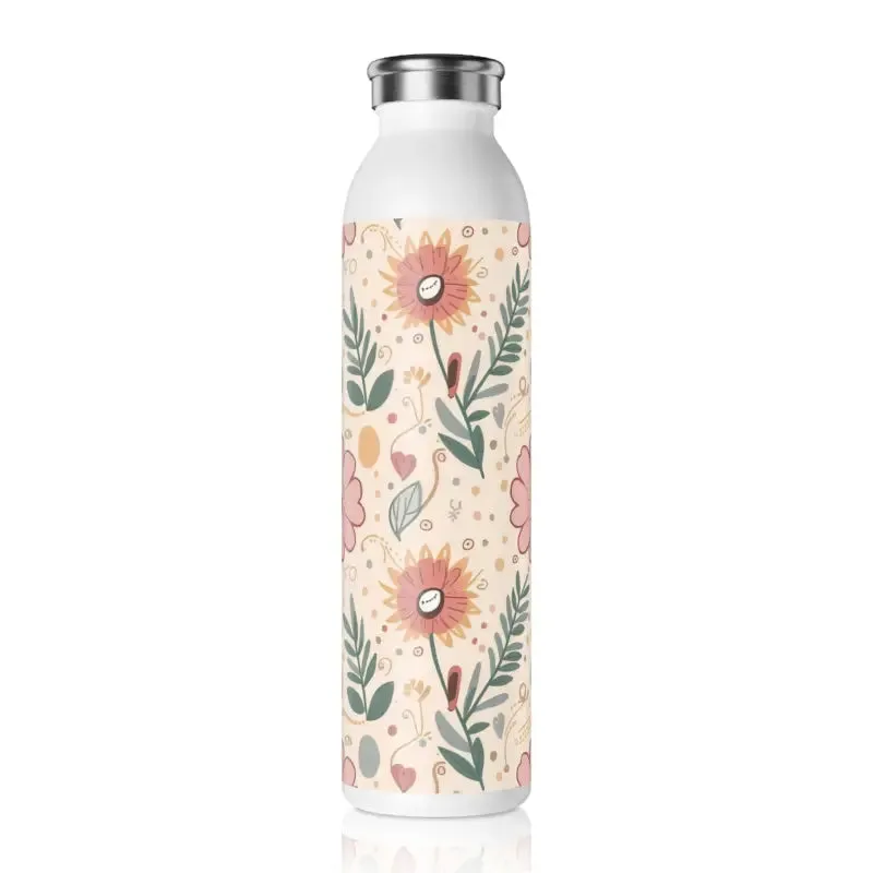Stylish Pink Floral Slim Water Bottle for Everyday Fun