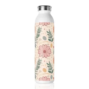 Stylish Pink Floral Slim Water Bottle for Everyday Fun