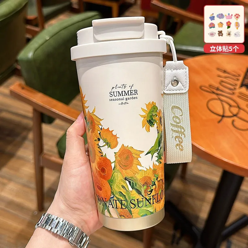 Summer Garden Stainless Steel Coffee Cup - Large Capacity Thermos