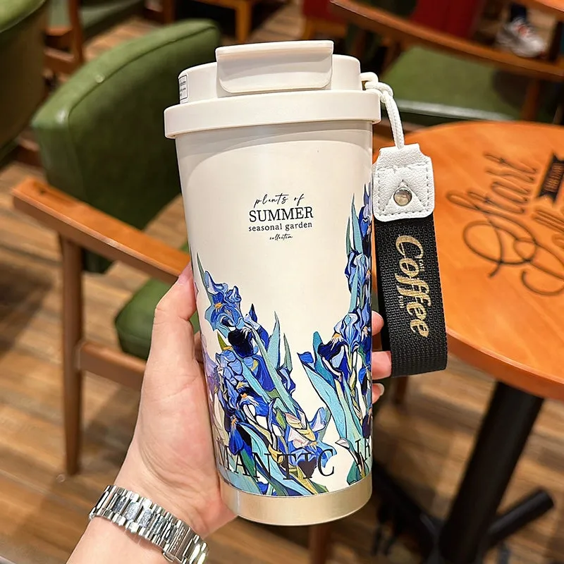 Summer Garden Stainless Steel Coffee Cup - Large Capacity Thermos