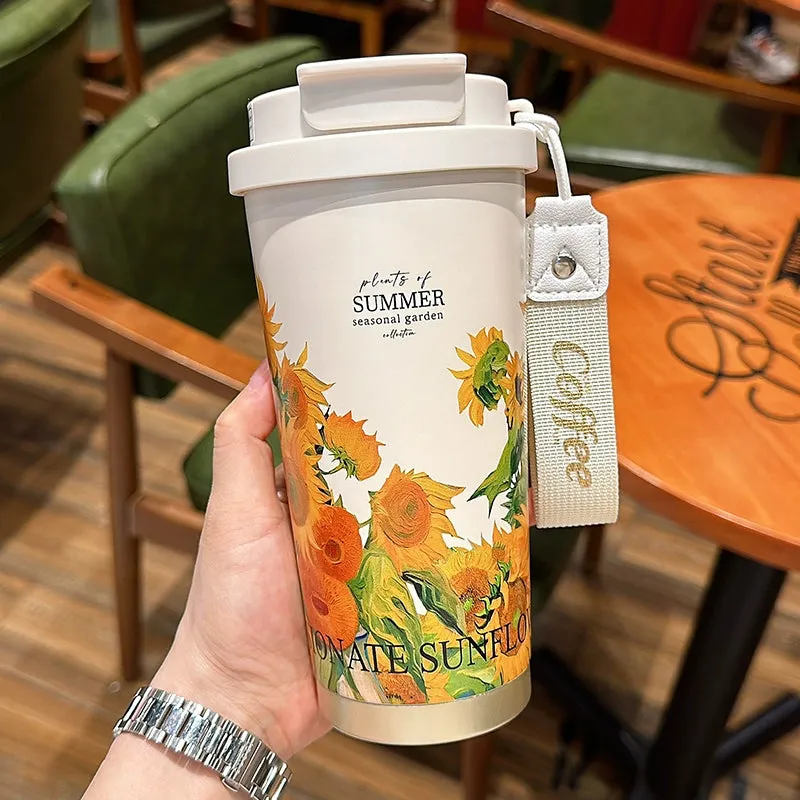 Summer Garden Stainless Steel Coffee Cup - Large Capacity Thermos