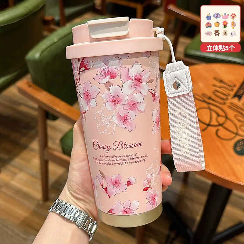 Summer Garden Stainless Steel Coffee Cup - Large Capacity Thermos