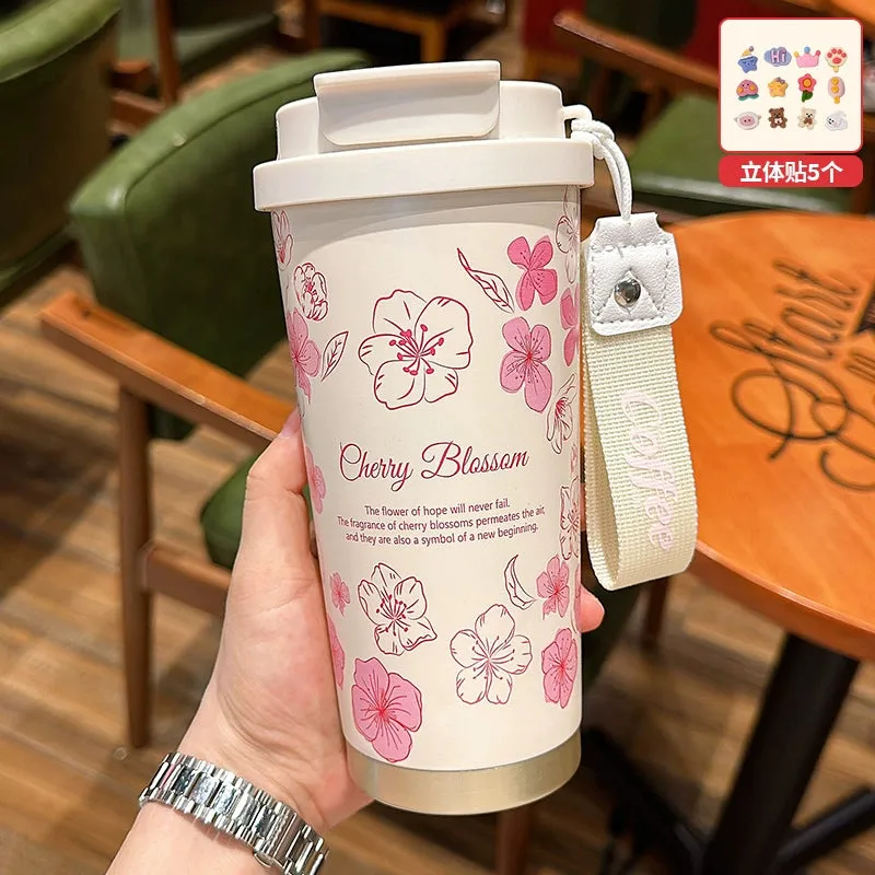 Summer Garden Stainless Steel Coffee Cup - Large Capacity Thermos