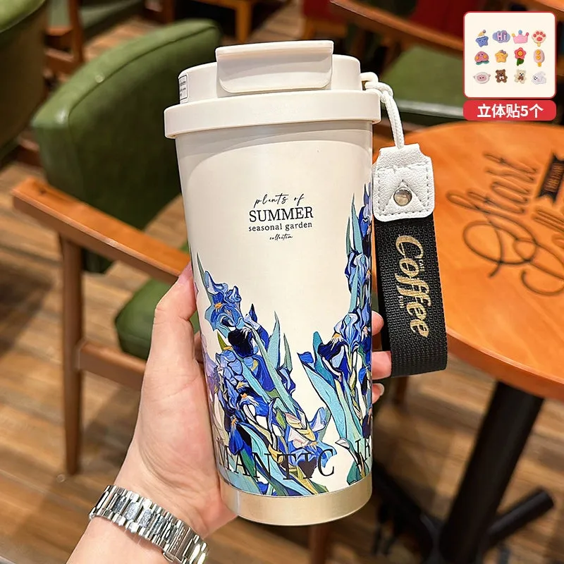 Summer Garden Stainless Steel Coffee Cup - Large Capacity Thermos