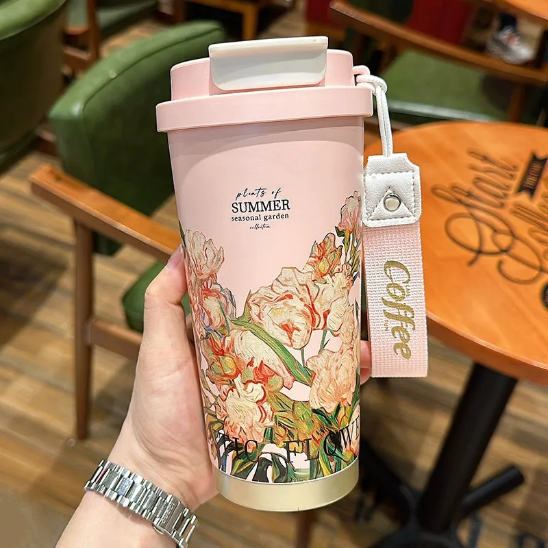 Summer Garden Stainless Steel Coffee Cup - Large Capacity Thermos