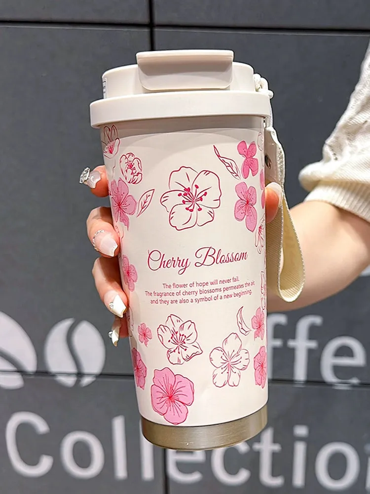 Summer Garden Stainless Steel Coffee Cup - Large Capacity Thermos