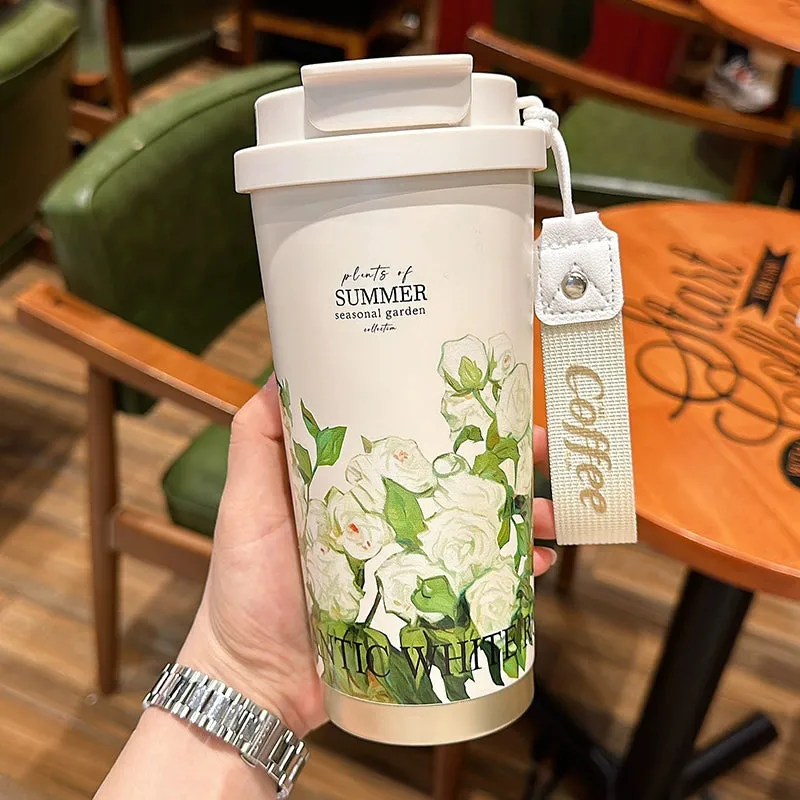 Summer Garden Stainless Steel Coffee Cup - Large Capacity Thermos