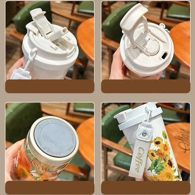 Summer Garden Stainless Steel Coffee Cup - Large Capacity Thermos