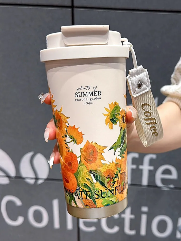 Summer Garden Stainless Steel Coffee Cup - Large Capacity Thermos