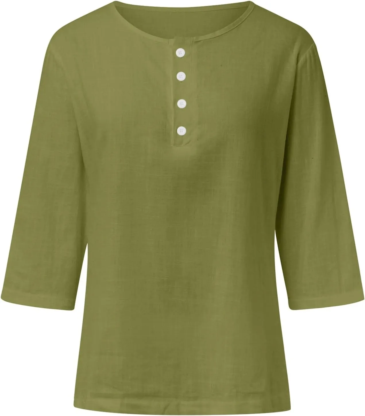 Summer Tops for Women 2025 Trendy 3/4 Sleeve Cotton Linen Shirts Loose Casual Button Henley V Neck Tunic Blouses