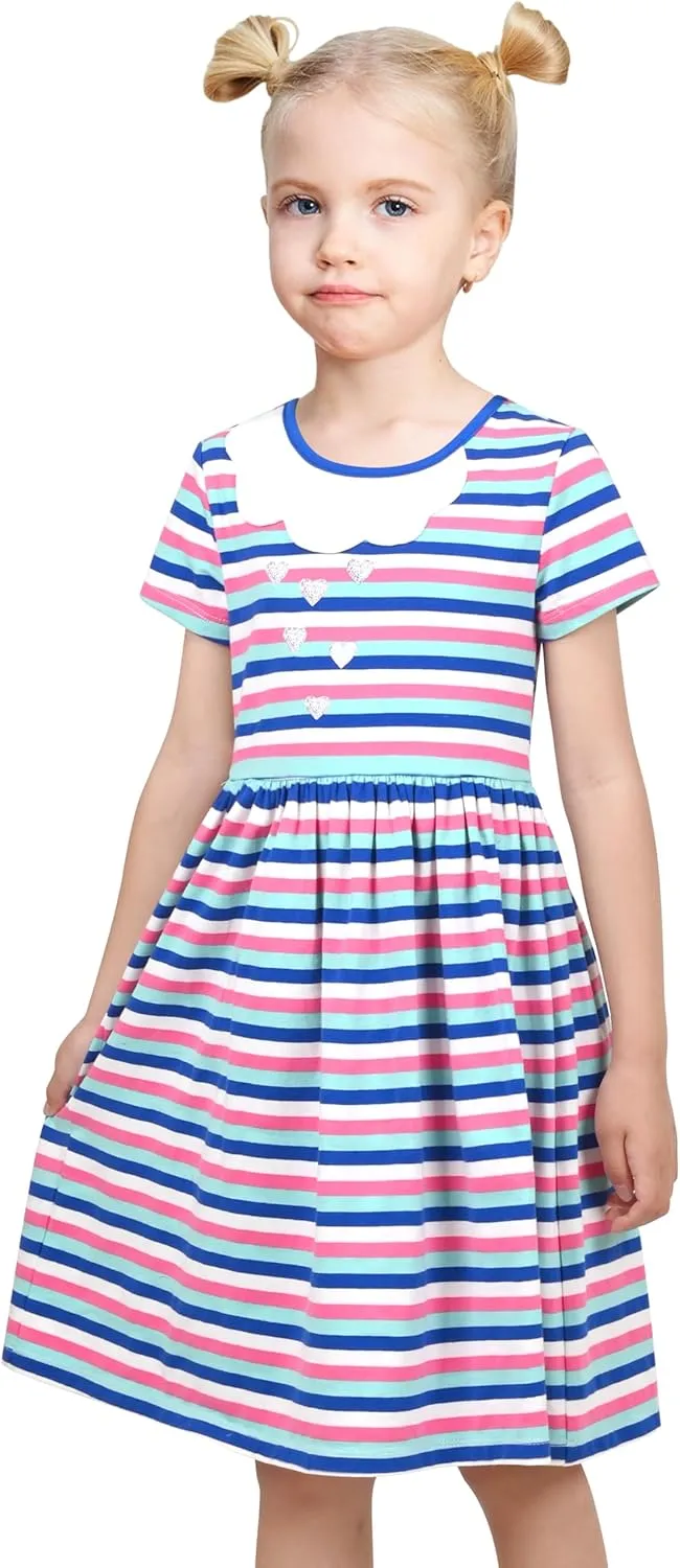Sunny Fashion Girls Dress Colorful Striped Knitted Cotton Stretch School