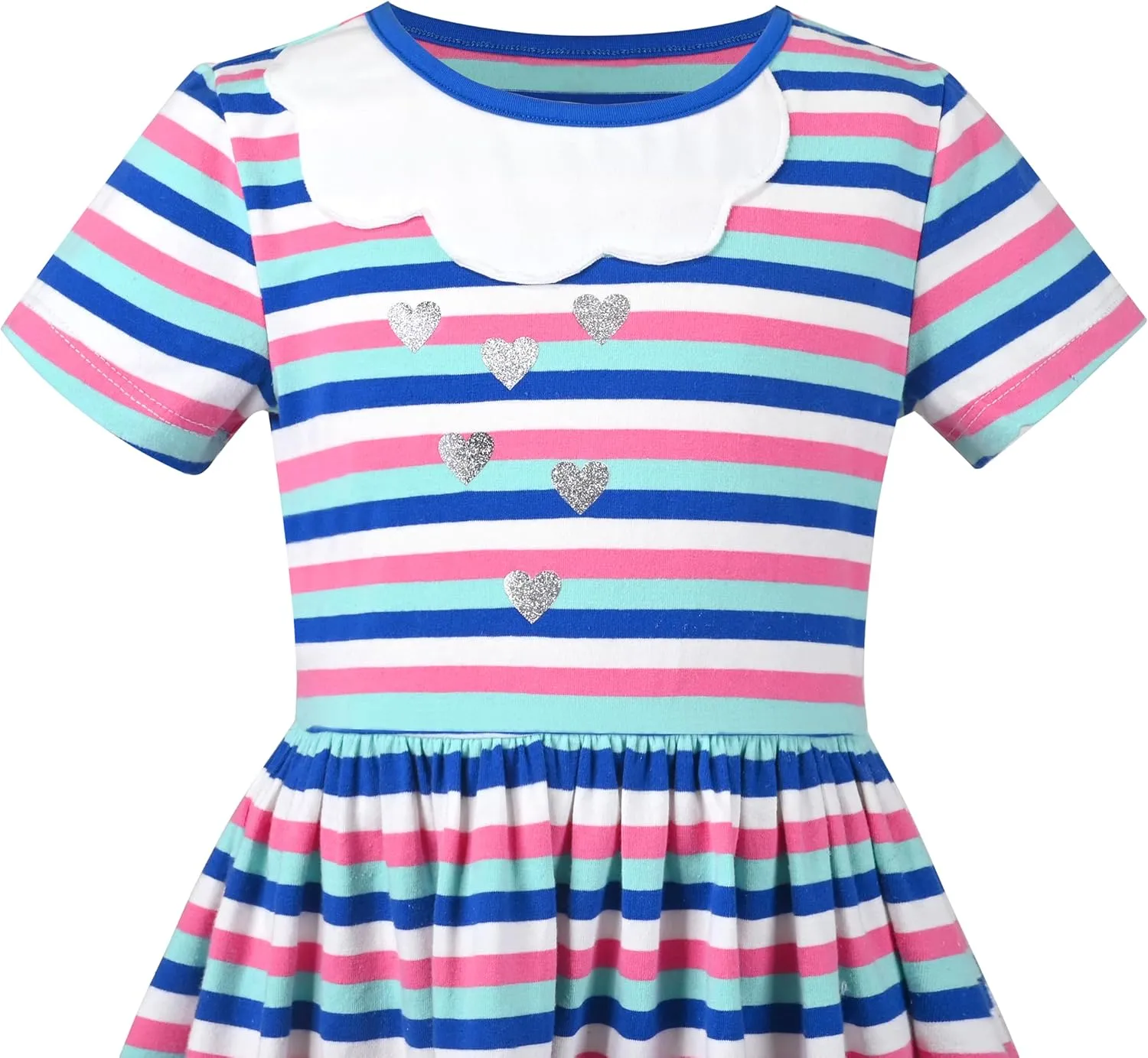 Sunny Fashion Girls Dress Colorful Striped Knitted Cotton Stretch School
