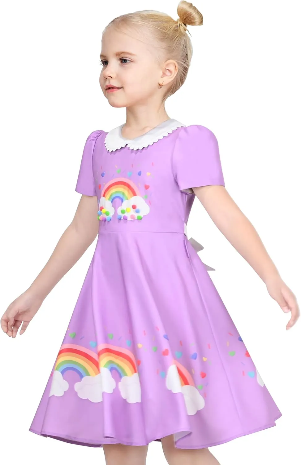 Sunny Fashion Girls Dress Purple Rainbow White Collar Casual Birthday Size 5-10