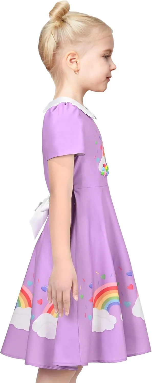 Sunny Fashion Girls Dress Purple Rainbow White Collar Casual Birthday Size 5-10