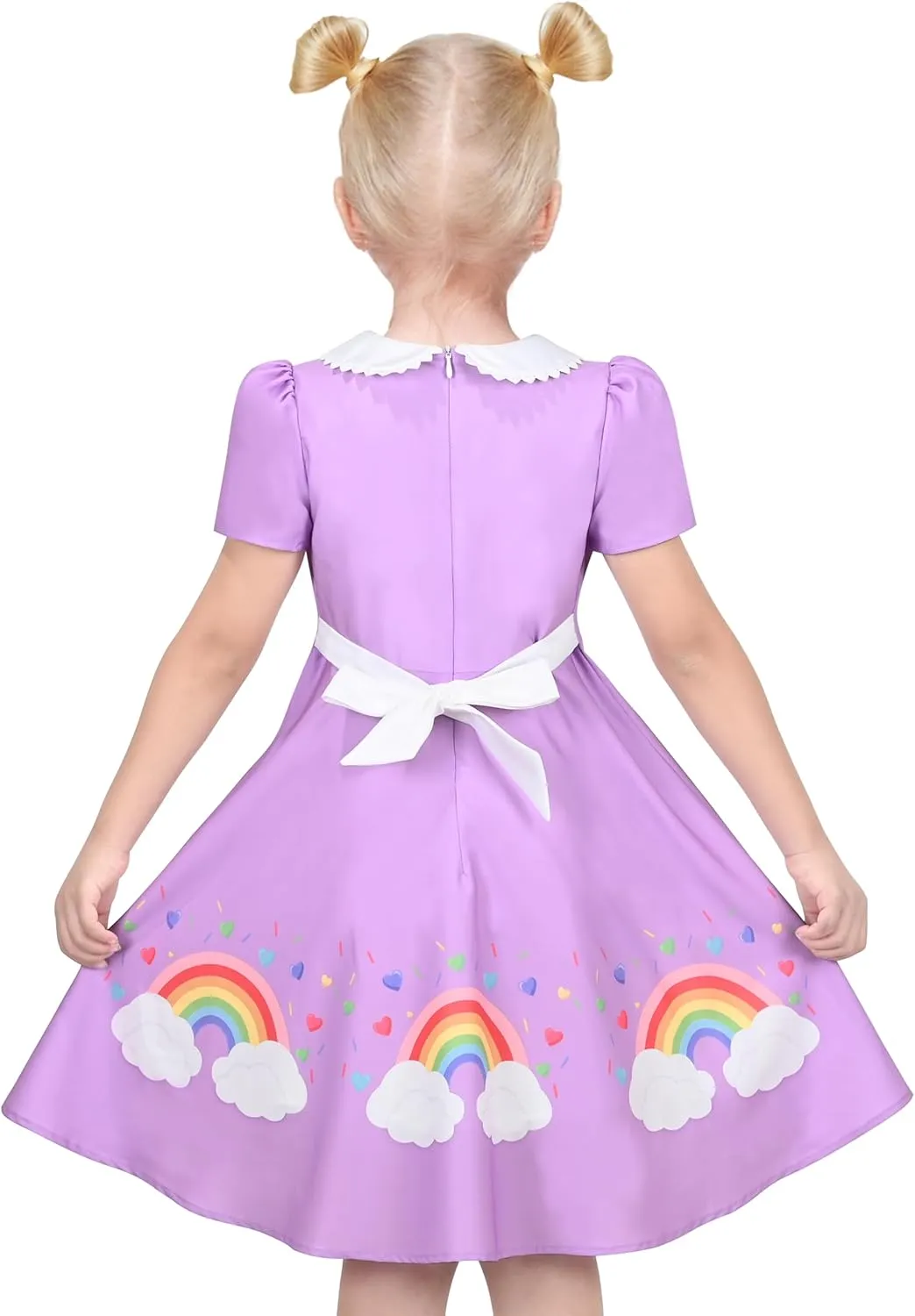 Sunny Fashion Girls Dress Purple Rainbow White Collar Casual Birthday Size 5-10