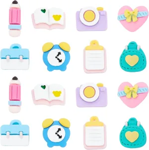 SUNNYCLUE 80Pcs 8 Styles School Cabochons Colorful Mini Heart Pencil Camera Bag Clock Book Resin Charms Flatbacks Back to School Supplies for DIY Hair Clips Scrapbook Crafts Findings for Adult