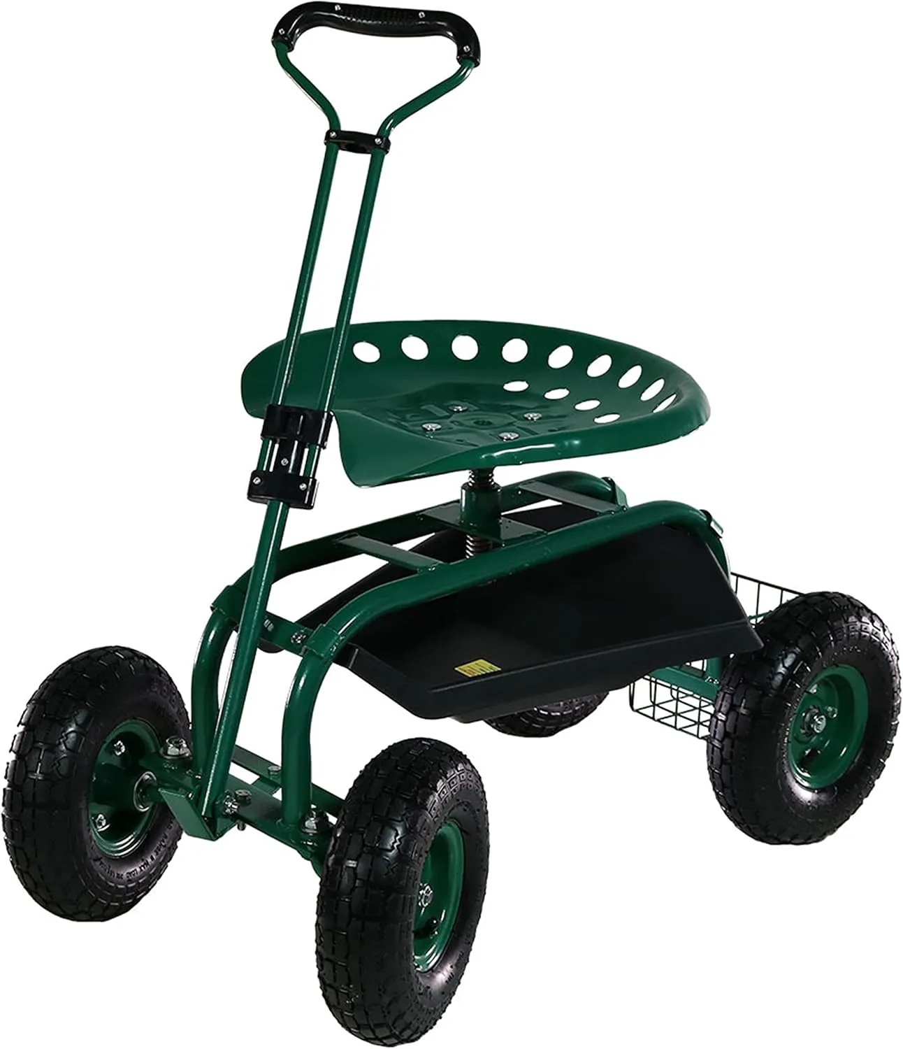 Sunnydaze Garden Seat with Wheels - Rolling Gardening Seat - Garden Stool on Wheels with Adjustable Handle and Utility Tray - Green