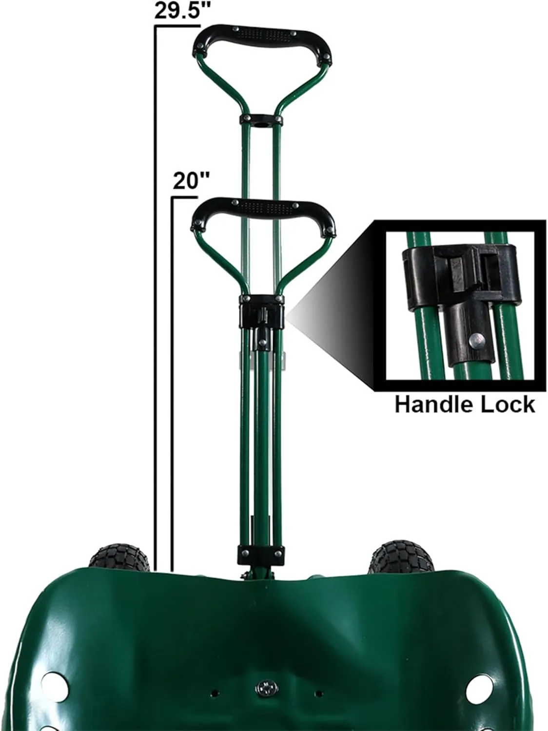 Sunnydaze Garden Seat with Wheels - Rolling Gardening Seat - Garden Stool on Wheels with Adjustable Handle and Utility Tray - Green