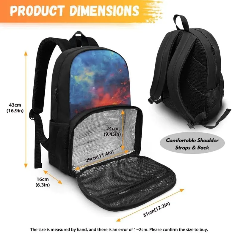 Sunrise SeaScape Oil Painting Backpack and Lunch Bag Kids School Sunup Hand Drawing Bag Pack for Teens Students Boys Girls School Sport Travel