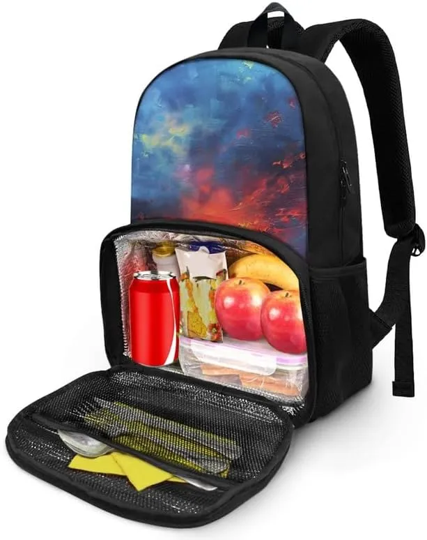 Sunrise SeaScape Oil Painting Backpack and Lunch Bag Kids School Sunup Hand Drawing Bag Pack for Teens Students Boys Girls School Sport Travel