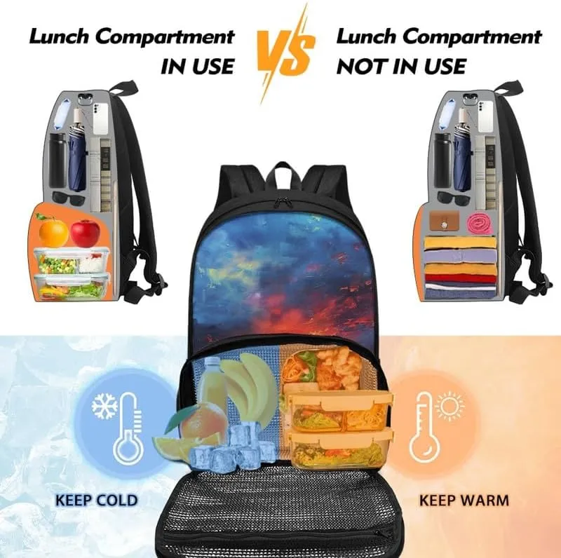 Sunrise SeaScape Oil Painting Backpack and Lunch Bag Kids School Sunup Hand Drawing Bag Pack for Teens Students Boys Girls School Sport Travel