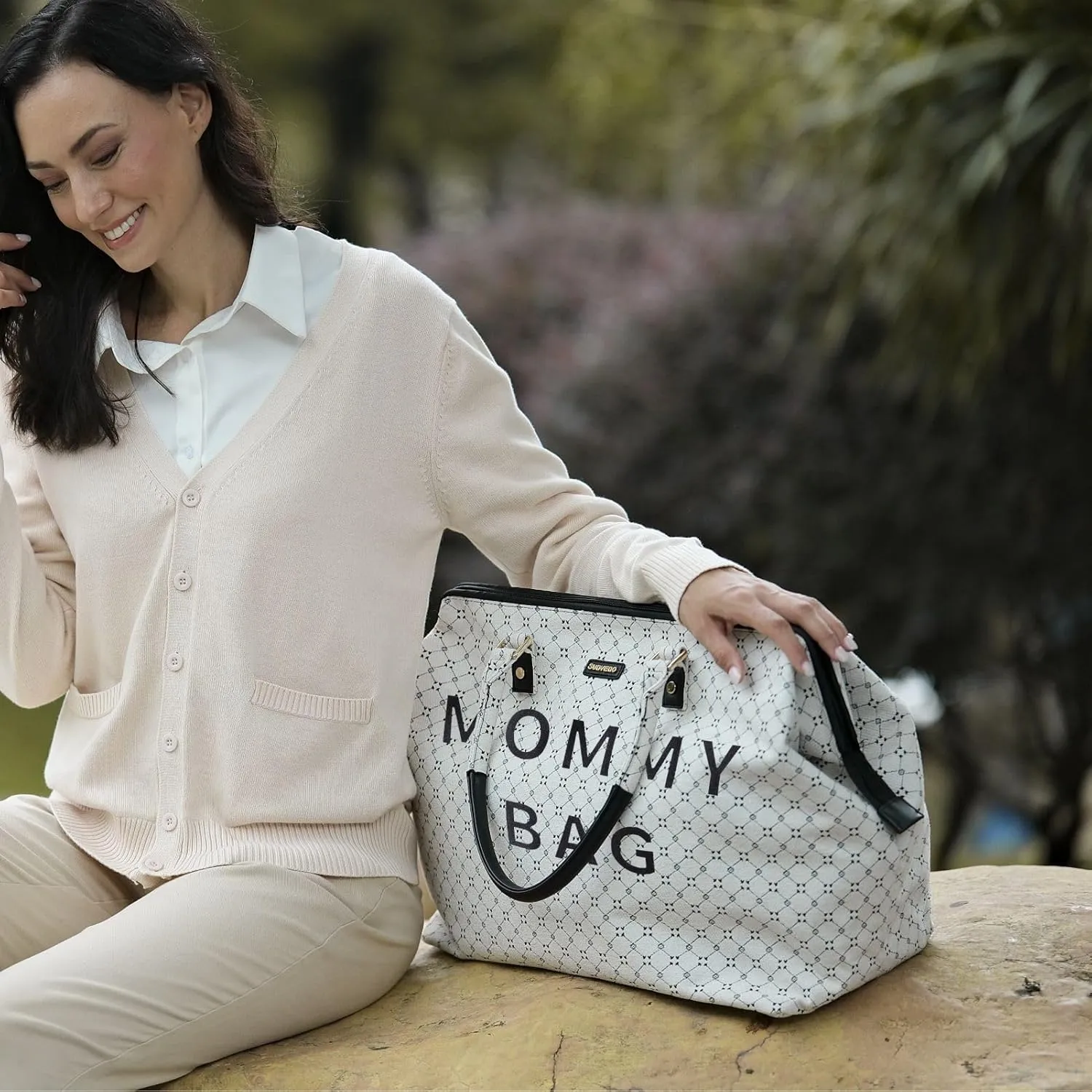 SUNVENO Duffle Bag Women Travel Bag Mommy Bag Weekender Bags for Women Large Capacity Diaper Bag, White