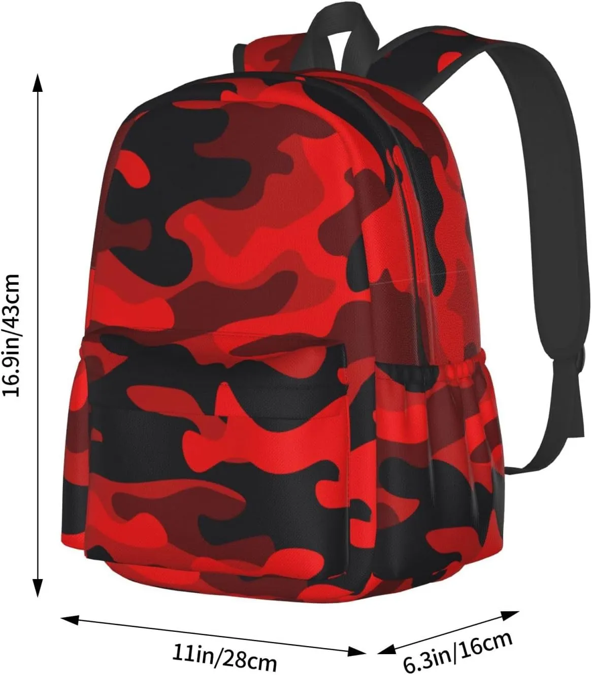 SUPLUCHOM School Backpack Military Camouflake Camo Red Black Casual Daypack Men Women Polyester Laptop Bag with Side Pockets Bookbag for Travel Hiking Work Student Over 3 Years Old Kids