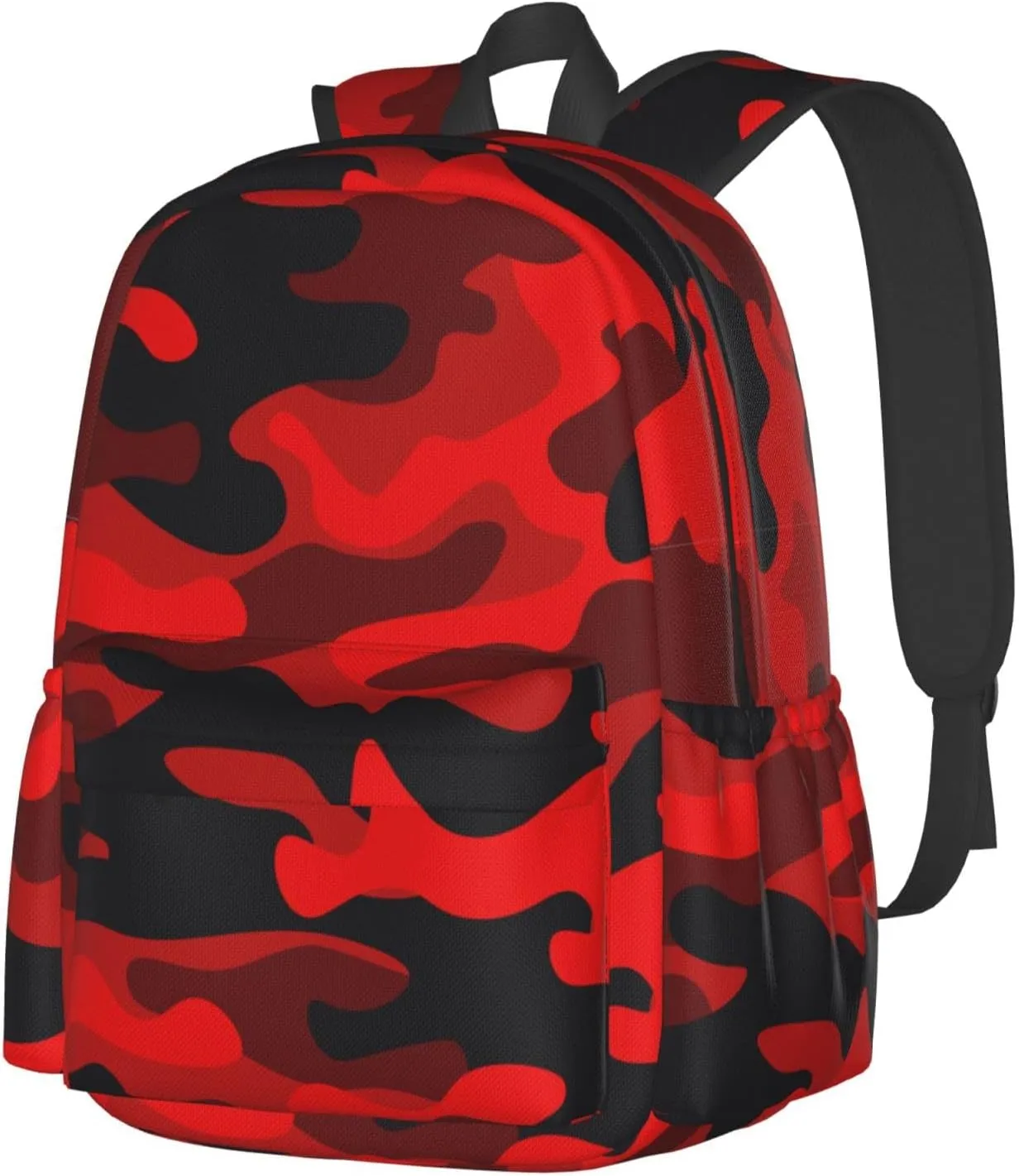 SUPLUCHOM School Backpack Military Camouflake Camo Red Black Casual Daypack Men Women Polyester Laptop Bag with Side Pockets Bookbag for Travel Hiking Work Student Over 3 Years Old Kids