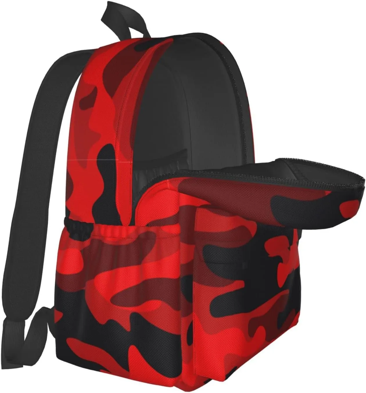 SUPLUCHOM School Backpack Military Camouflake Camo Red Black Casual Daypack Men Women Polyester Laptop Bag with Side Pockets Bookbag for Travel Hiking Work Student Over 3 Years Old Kids
