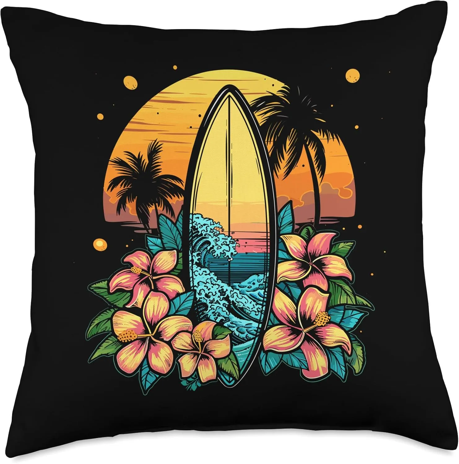 Surfboard Comic Look Surfing Trip Throw Pillow