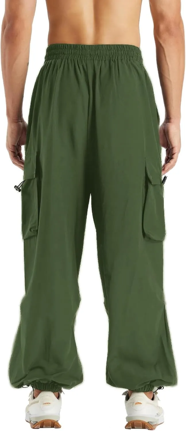 Susclude Parachute Cargo Pants for Men Loose Fit Baggy Sweatpants Casual Pant with Pocket Outdoor Drawstring Trousers 2025