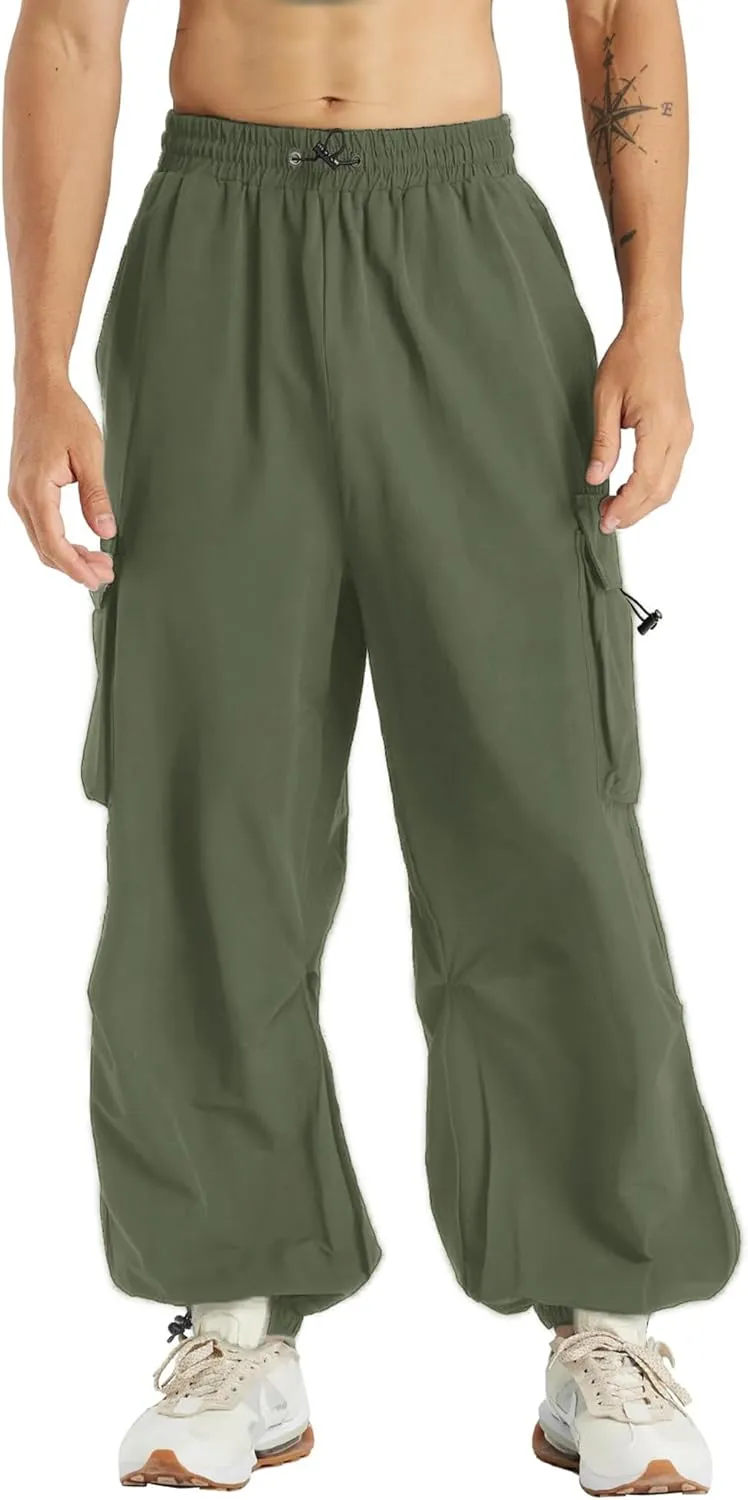 Susclude Parachute Cargo Pants for Men Loose Fit Baggy Sweatpants Casual Pant with Pocket Outdoor Drawstring Trousers 2025