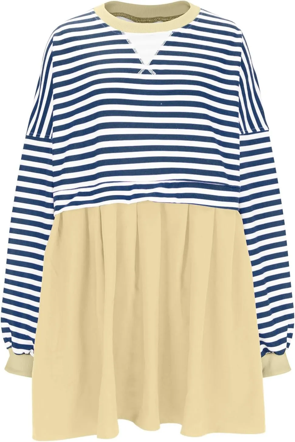 Sweatshirt Dresses for Women Striped Long Sleeve Pleated Patchwork Tops Dress Plus Size Mini Sweater Dress Fall 2024
