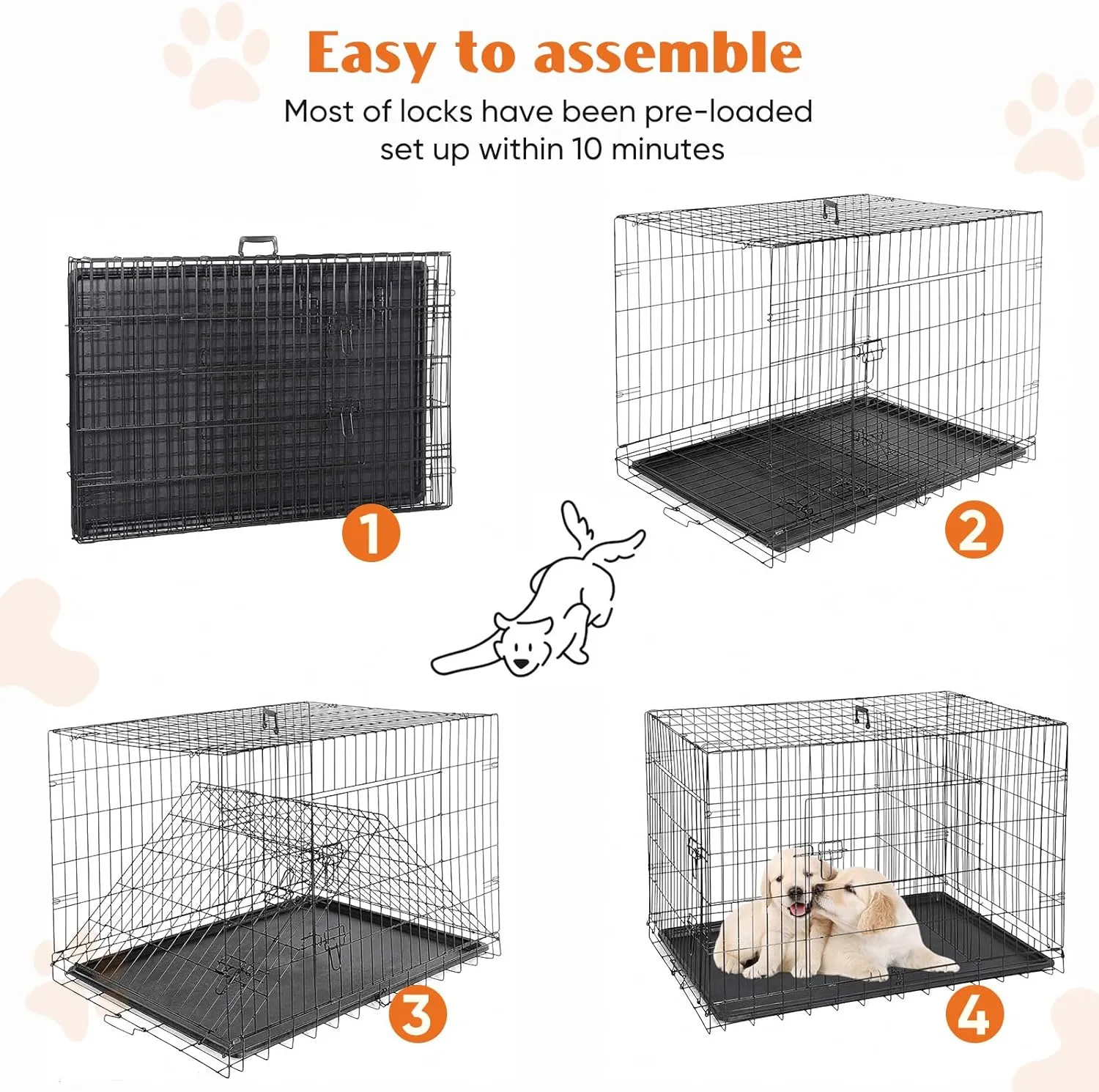 Sweetcrispy 24-Inch Double-Door Iron Dog Crate – Heavy-Duty Metal Kennel with Secure Locks, Foldable Design, & Removable Tray for Easy Cleaning, Durable Pet Cage for Home or Travel
