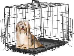 Sweetcrispy 24-Inch Double-Door Iron Dog Crate – Heavy-Duty Metal Kennel with Secure Locks, Foldable Design, & Removable Tray for Easy Cleaning, Durable Pet Cage for Home or Travel