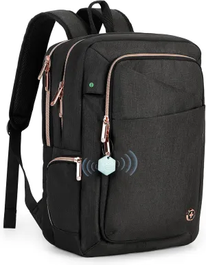 Swissdigital Design Business Backpack For Women with Rose Gold-Tone Zippers College Travel Laptop Backpack With Apple Find My Network,Fits 15.6 inch Laptop,Black | KATY ROSE