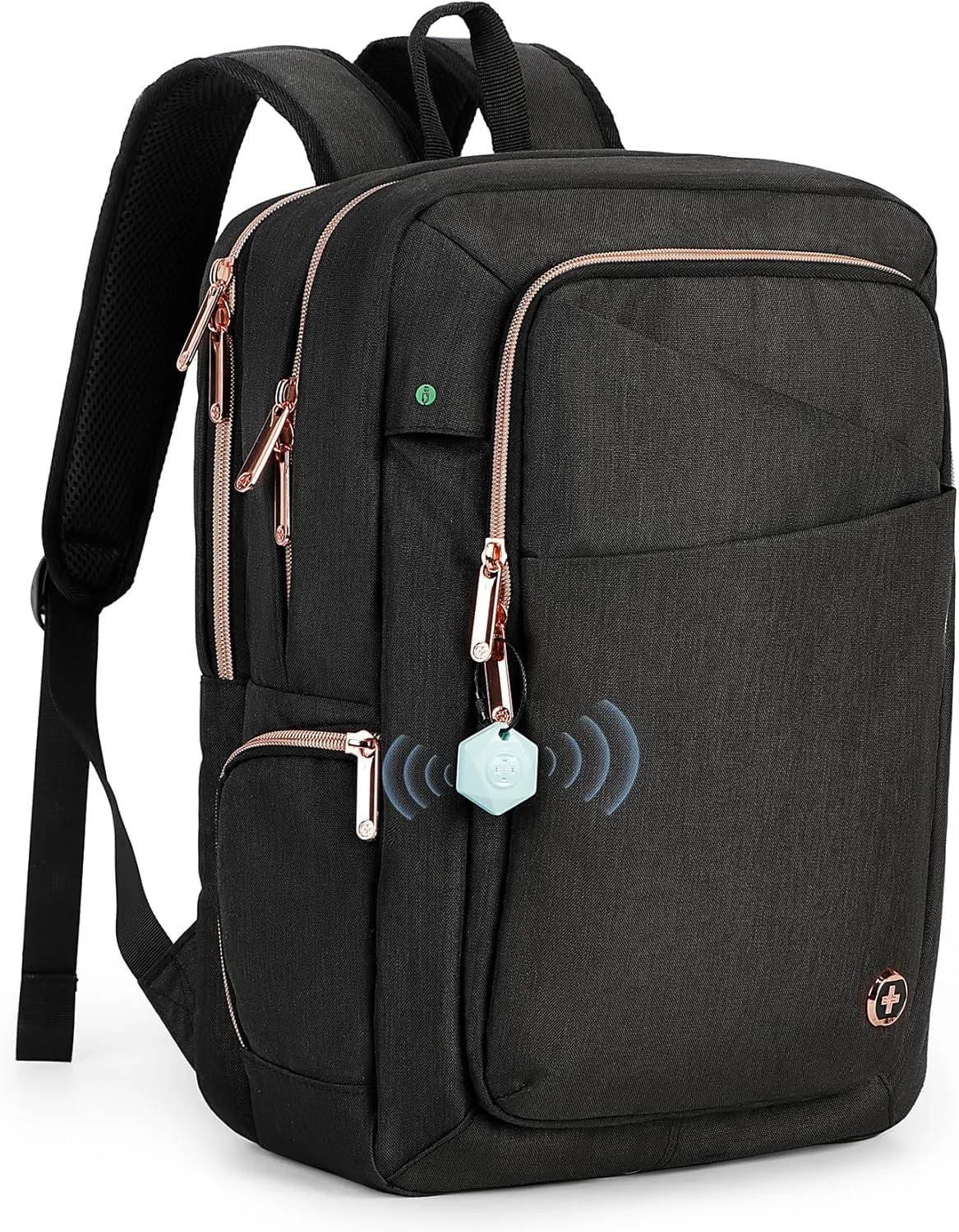 Swissdigital Design Business Backpack For Women with Rose Gold-Tone Zippers College Travel Laptop Backpack With Apple Find My Network,Fits 15.6 inch Laptop,Black | KATY ROSE
