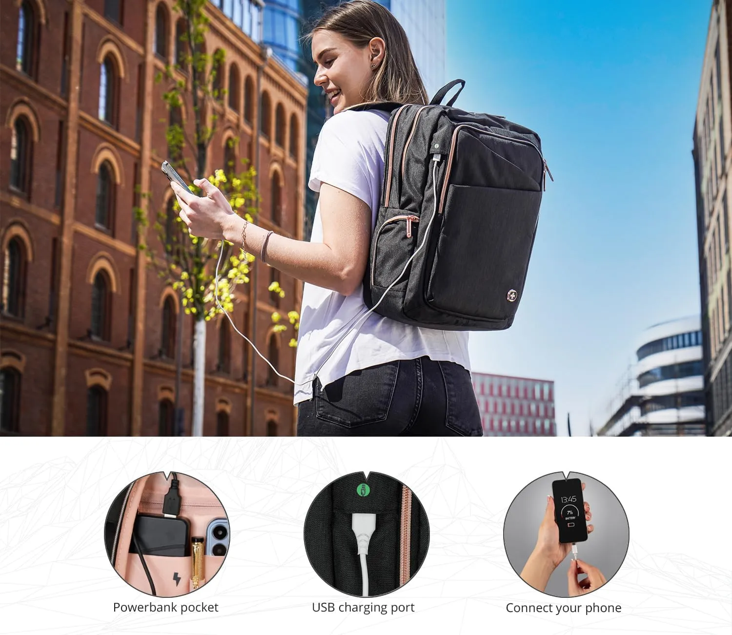 Swissdigital Design Business Laptop Backpack For Women,With USB Charging Port Computer Work Backpack,Fits 15.6 Inch Laptop Travel Casual Backpack,Black | KATY ROSE