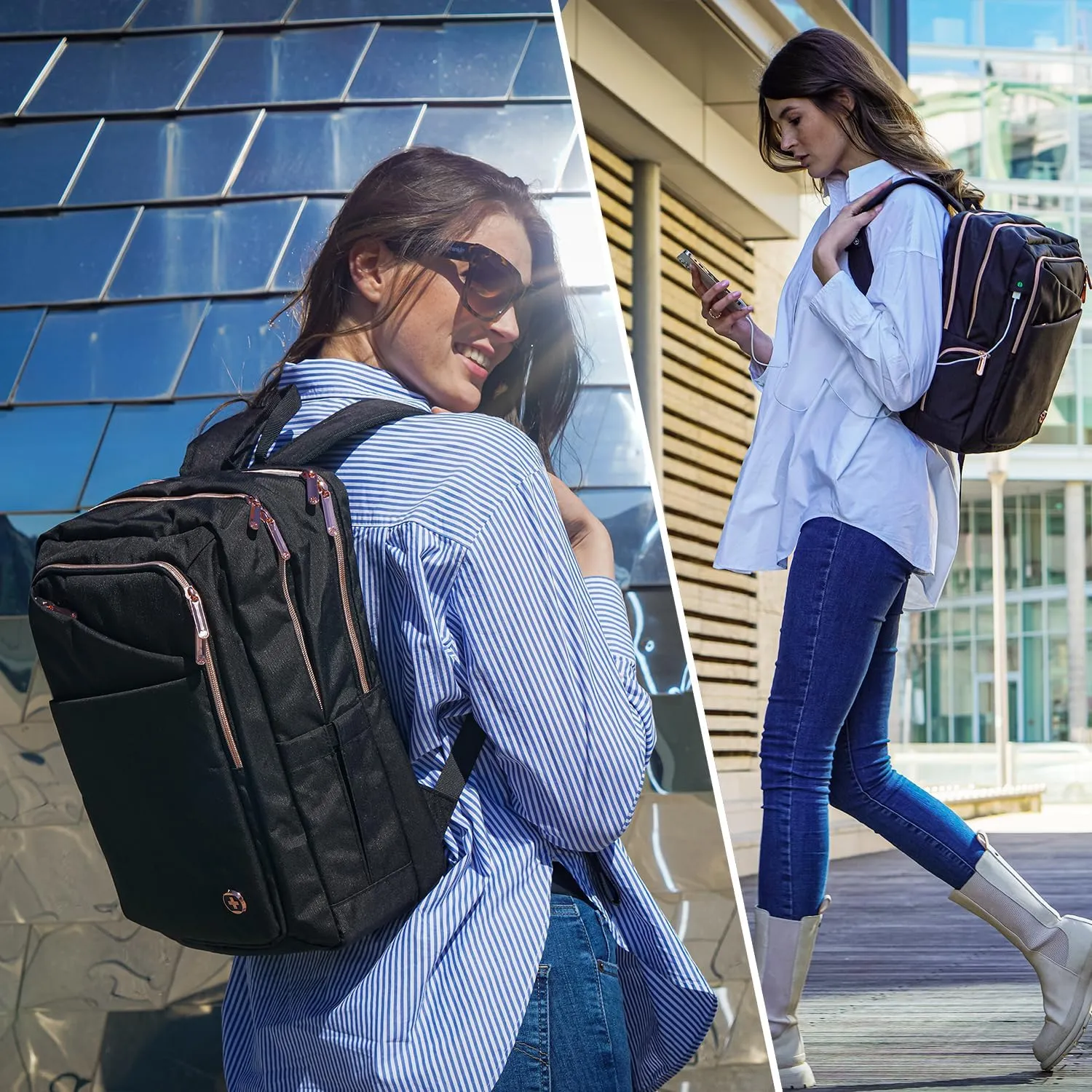 Swissdigital Design Business Laptop Backpack For Women,With USB Charging Port Computer Work Backpack,Fits 15.6 Inch Laptop Travel Casual Backpack,Black | KATY ROSE