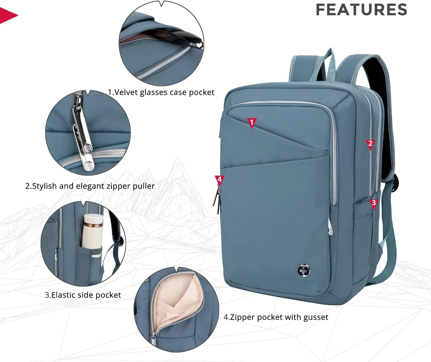 Swissdigital Design Women's Backpack for Work/Travel/Leisure with USB Charging Port, Water Bottle Holder, Separate Sunglass Pocket - Fits 15.6 inch Laptop,Blue | KATY ROSE