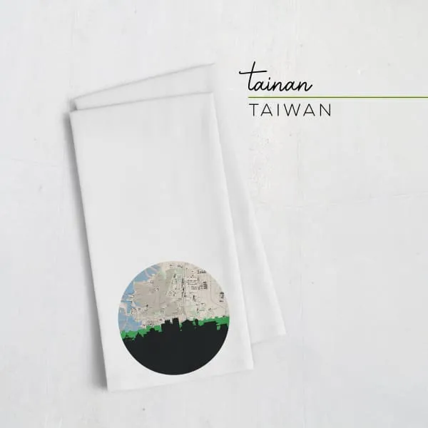 Tainan, Taiwan city skyline with vintage Tainan map