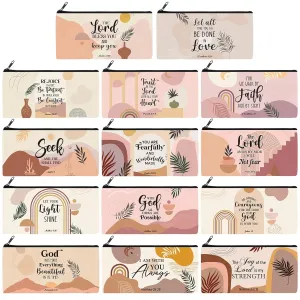 Talltalk 14 Pcs Christian Cosmetic Bags Bulk Christian Gift for Women Makeup Bags Inspirational Bible Verse Pencil Pouch for Graduation Mother's Day Travel Motivational Religious Favors(Boho)
