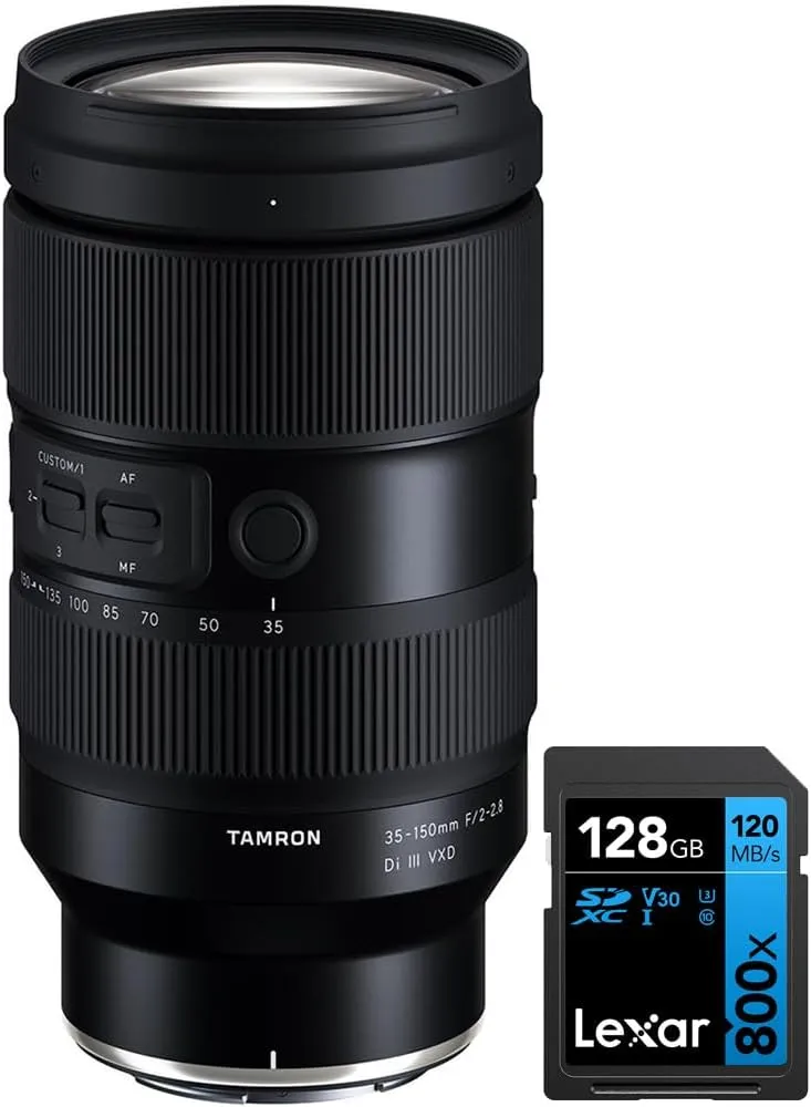 Tamron AFA058Z 35-150mm F2-2.8 Di III VXD Lens Nikon Z Mount Bundle with Lexar 128GB High-Performance 800x UHS-I SDXC Memory Card Blue Series