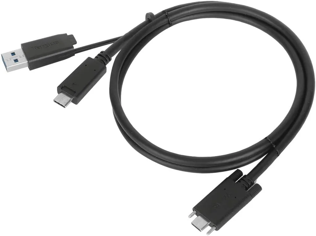 Targus USB-C Male to USB-C Male Cable with Screw and USB-A Tether, 1M Length for Secure and Reliable Connectivity, Compact Design for Travel (ACC1133GLX)
