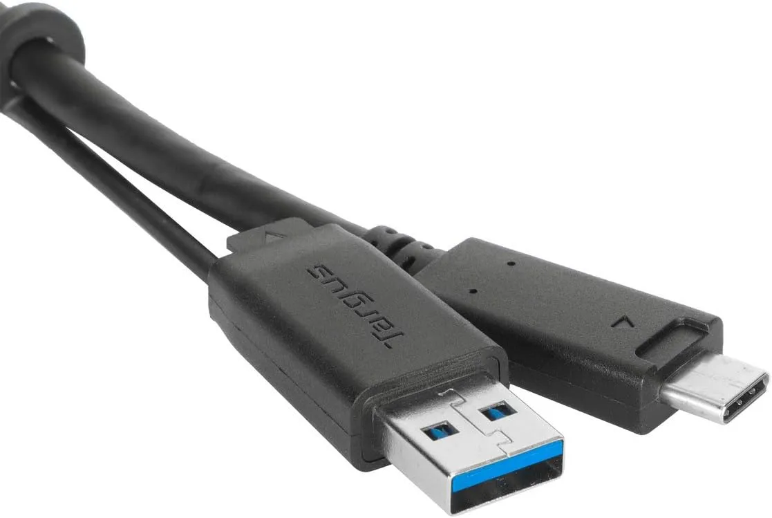 Targus USB-C Male to USB-C Male Cable with Screw and USB-A Tether, 1M Length for Secure and Reliable Connectivity, Compact Design for Travel (ACC1133GLX)