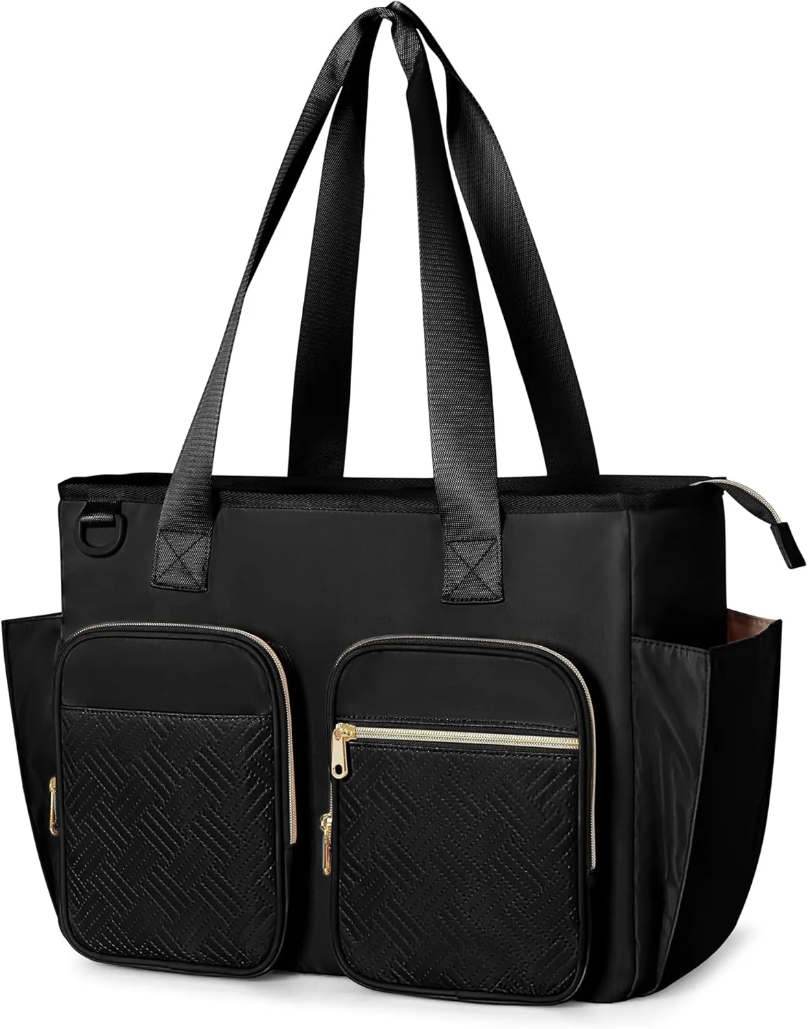 Teacher Tote with Laptop Compartment, Large Utility Bag for Women Work and Teacher Supplies, Black (Empty, Patent Design)