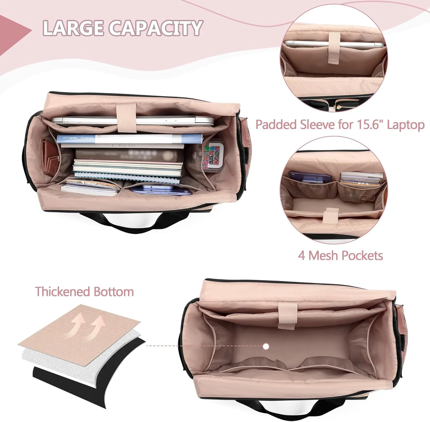 Teacher Tote with Laptop Compartment, Large Utility Bag for Women Work and Teacher Supplies, Black (Empty, Patent Design)