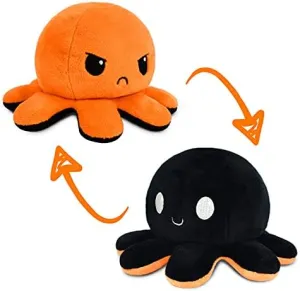 TeeTurtle - The Original Reversible Octopus Plushie - Black   Orange - Cute Sensory Fidget Stuffed Animals That Show Your Mood - Perfect for Halloween!
